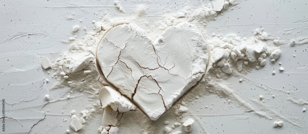 Poster Minimal concept featuring a heart shaped abstract background with textured cracked dry flour ideal for a copy space image