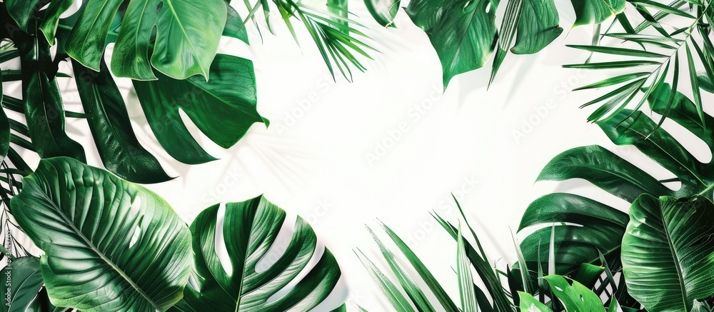 Fototapete a vibrant design crafted from tropical leaves on a white backdrop embodying a simple yet exotic summ