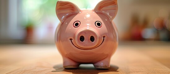 A piggy bank is a cute traditional savings container usually made of ceramic in the shape of a pig with a slot for inserting coins. with copy space image. Place for adding text or design