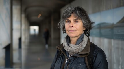 Fototapeta premium Confident Mature Woman in Urban Setting with Thoughtful Expression