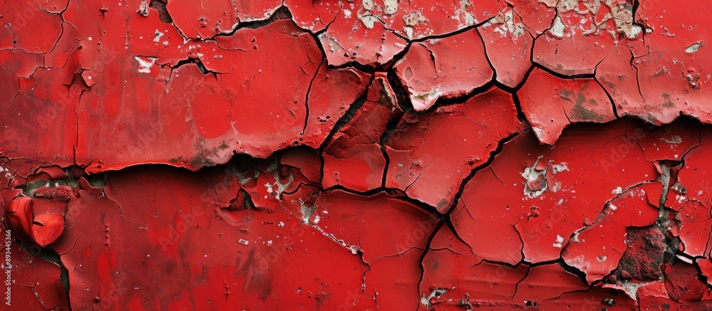 Poster Closeup cracked red concrete texture background with copy space image