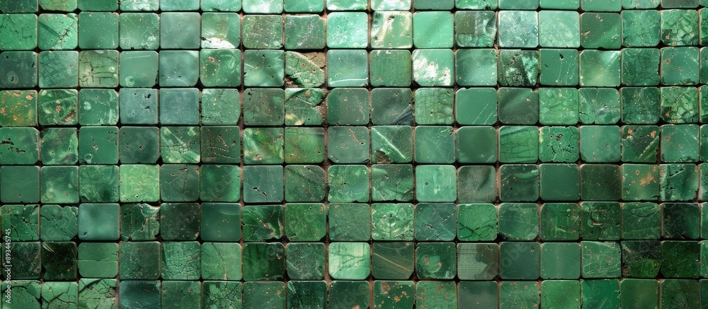 Poster A mosaic of green tiles creating a textured pattern with copy space image