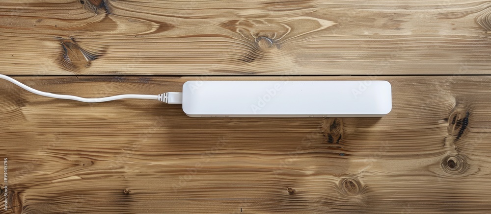 Aufkleber empty white power strip on a wooden table with copy space image