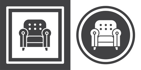 Vector. Sofa symbol. Black and white icon symbol design in flat.