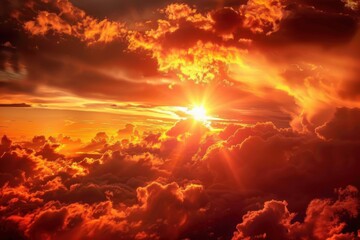 Naklejka premium Cloudy Sunset. Red Sky with Beautiful Clouds and Setting Sun