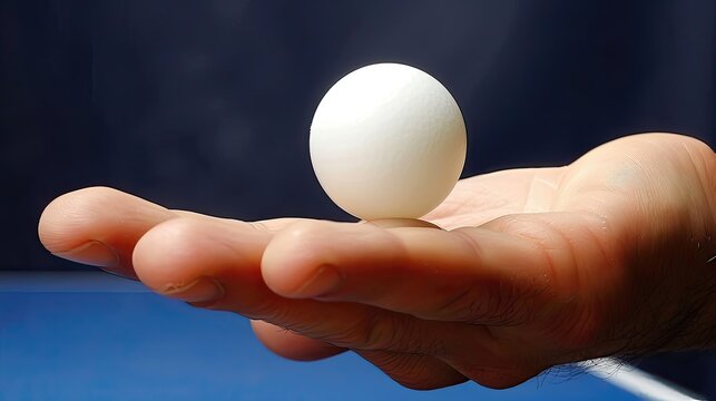 A hand holding a ping pong ball