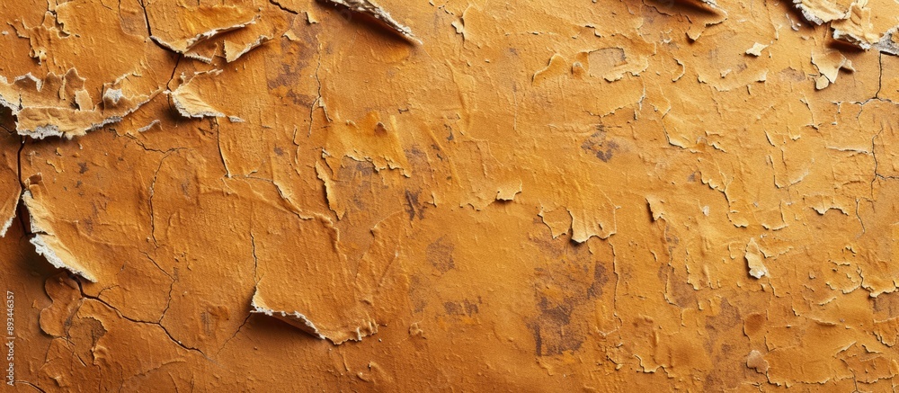 Poster Close up view of a textured yellow brown crusted cardboard with torn edges suitable as a background with copy space image