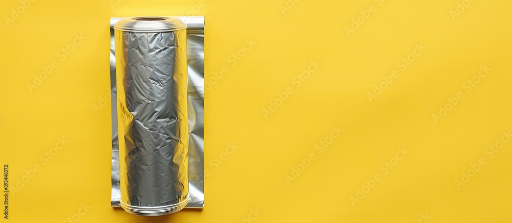 Poster Top view of aluminum foil roll on yellow backdrop with room for text in the copy space image