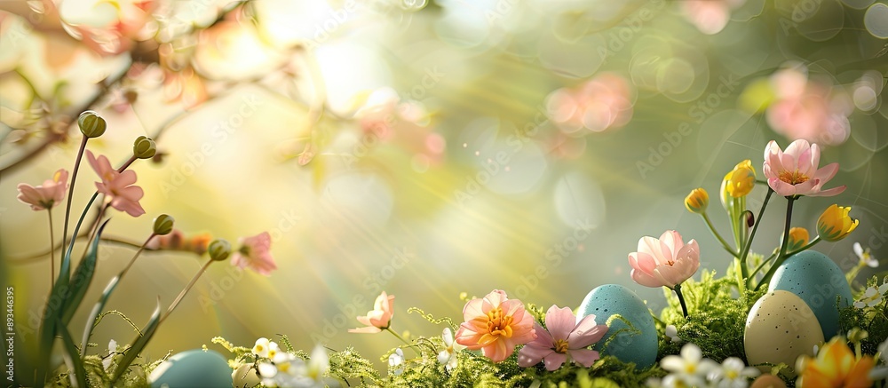 Aufkleber Spring flowers decorate a background for an Easter message allowing for a copy space image