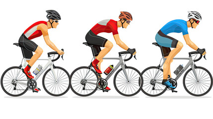 Three men are riding bicycles in a race