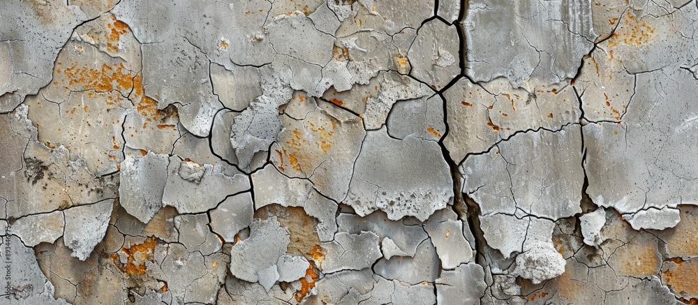Poster high resolution textures of cracked and peeling paint on a concrete wall with a copy space image