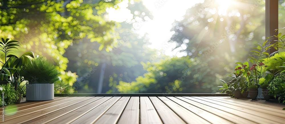 Poster Blur nature background with balcony and terrace ideal for adding text or a copy space image