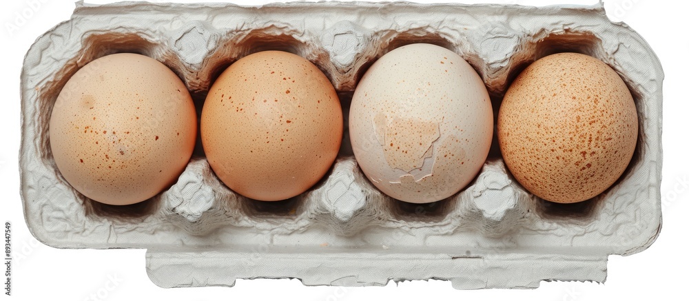 Fototapete Organic egg pack in a four pack tray isolated with a background suitable for additional content or text known as a copy space image