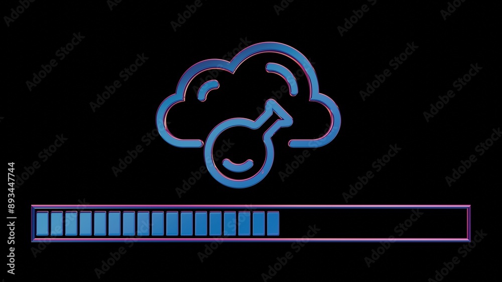 Poster Neon Cloud Computing Icon with Loading Bar on Black Background..