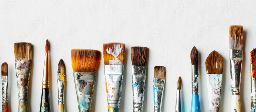 Aufkleber various paintbrushes displayed on a white backdrop with available copy space image