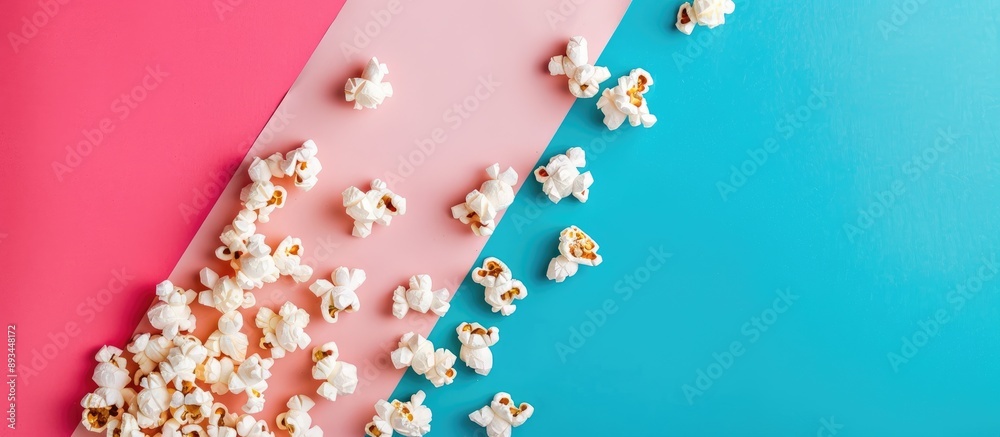 Aufkleber Close up of delicious popcorn on a colorful background with space for text. with copy space image. Place for adding text or design