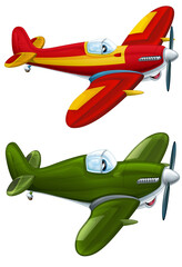 cartoon happy traditional plane with propeller flying on white background illustration for children