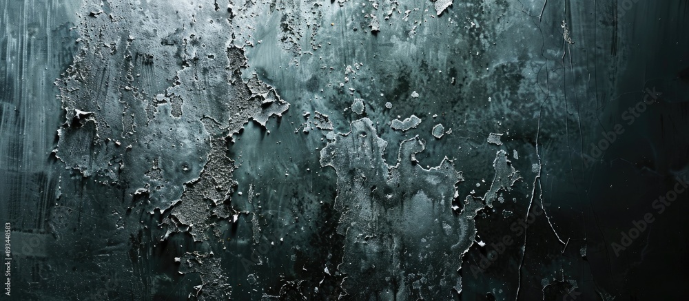 Poster Dark and eerie background with a textured mold covered gray cement wall perfect as a backdrop for a copy space image