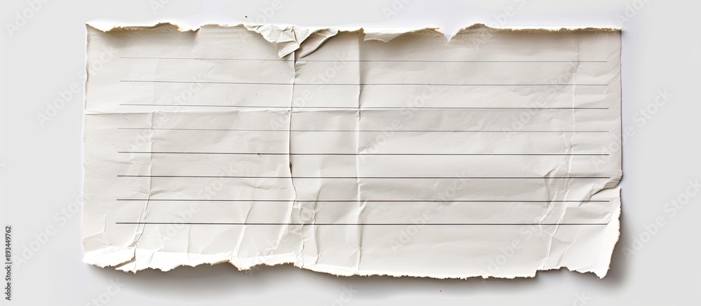 Poster isolated against a white backdrop a torn sheet of lined note paper offers copy space image for text