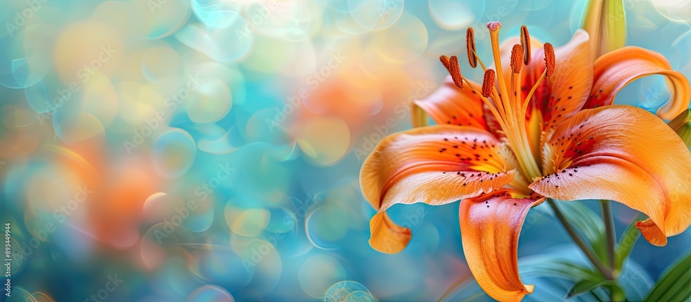Poster close up of an orange lily with a blurred background perfect as a copy space image