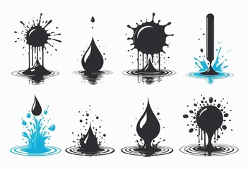 Black Liquid Shapes: Elegant Water Splash Silhouettes