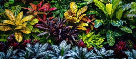 Obraz premium Front yard featuring stunning foliage plants with distinct patterns perfect for a copy space image