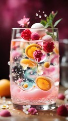 rose petals in glass of water
