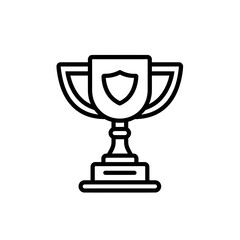 simple line icon of trophy, white background, minimalistic design, vector illustration, thin lines and solid color