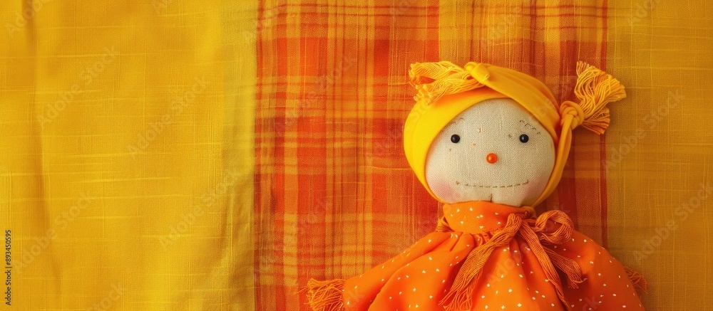 Poster background of orange flannel layered over yellow flannel with flannel fabric used for sewing and cre
