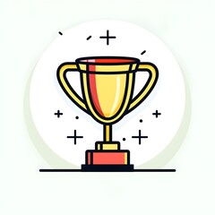 simple line icon of trophy, white background, minimalistic design, vector illustration, thin lines and solid color