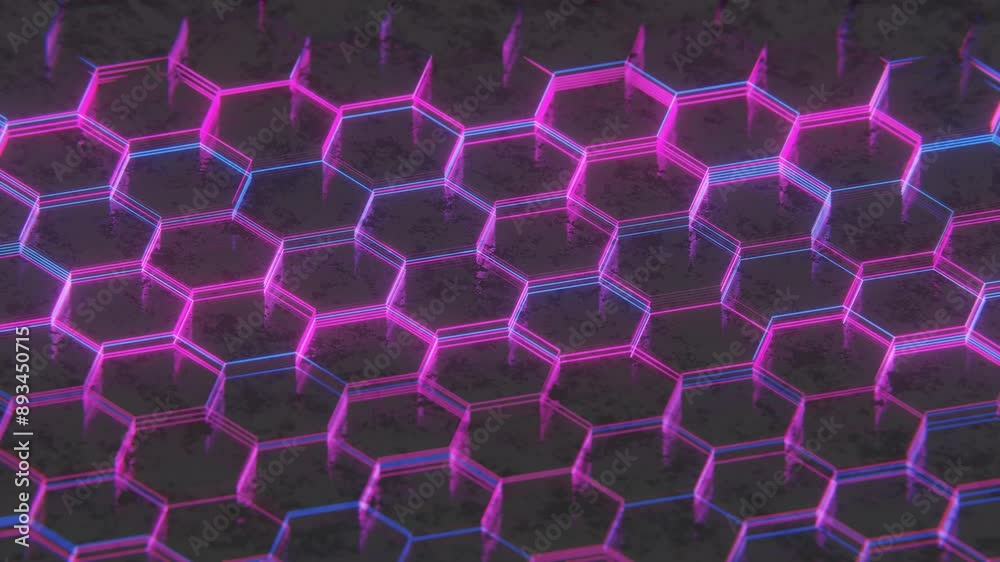 Aufkleber dark abstract hexagonal pattern with purple and pink light reflections