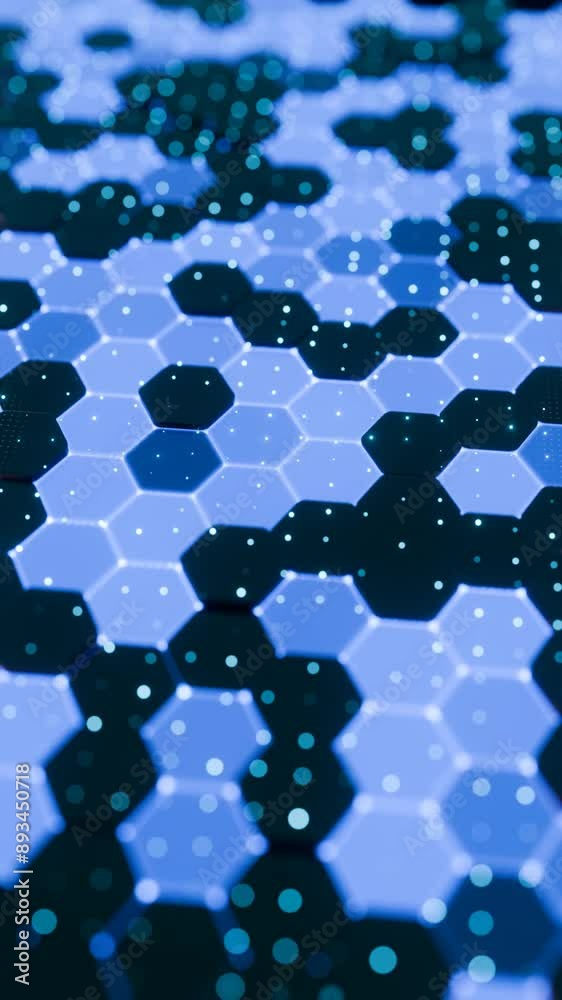 Poster Abstract Blue Hexagonal Pattern with Glowing Dots and Geometric Design

