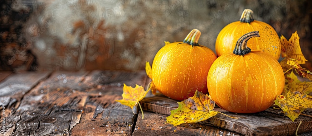 Leinwandbilder beautiful yellow pattison displayed on wooden table boards a healthy and delicious autumn vegetable 