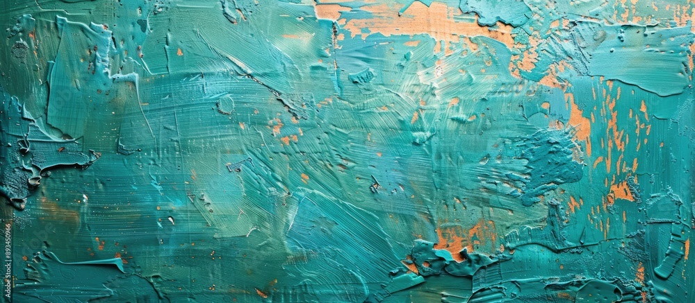 Poster turquoise textured abstract art background on rough painted cardboard with a top view for copy space