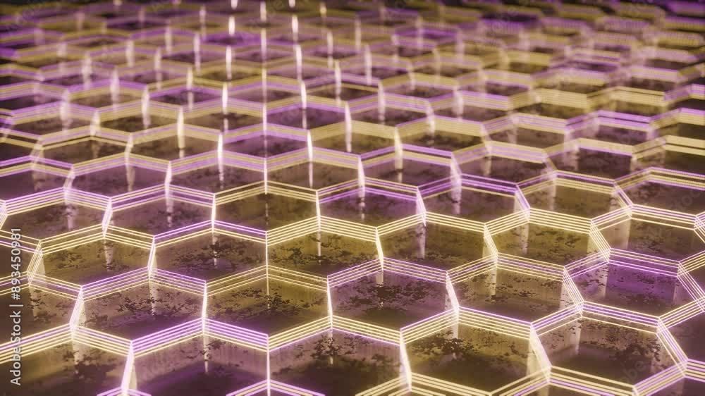 Aufkleber illuminated hexagonal pattern with neon pink and yellow lights