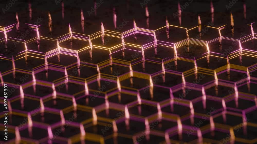 Aufkleber illuminated hexagonal pattern with neon pink and yellow lights