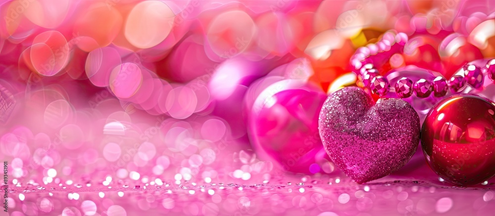 Aufkleber valentine s day greeting with colorful beads in a pinkish setting for copy space image