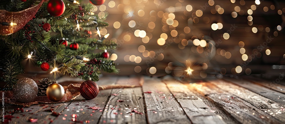 Aufkleber festive backdrop adorned with a decorated christmas tree and ornaments ideal for copy space image