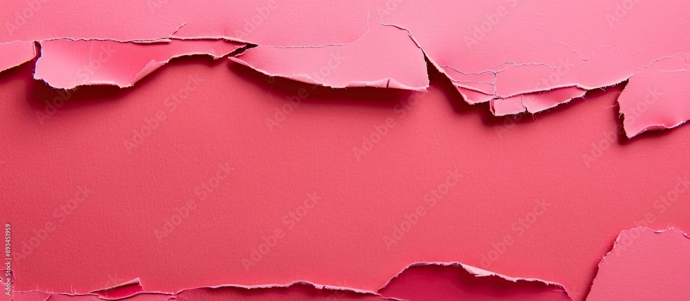 Poster torn pink paper on a red backdrop with copy space image