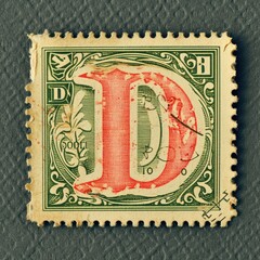 Obraz premium Vintage alphabet D postage stamp.