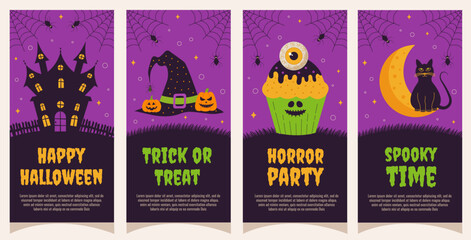 Halloween. Set of Halloween flyers, posters, party invitations. Template for greeting cards, background, cover, sale banner, flyer, advertising, web, social media.