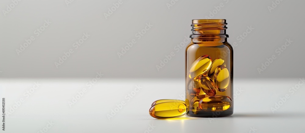 Poster amber bottle capsule on a white background provides ample copy space for text