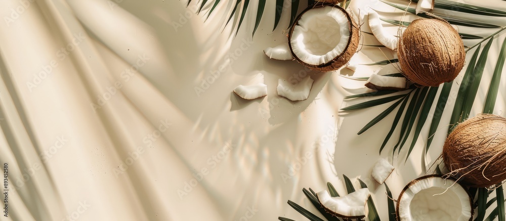 Aufkleber a minimalistic design showcasing a copy space image of raw ripe tropical coconuts