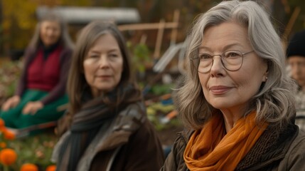 Serene Autumn Gathering: Senior Women Enjoying Harvest Season