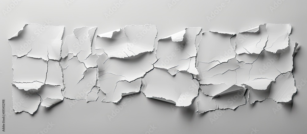 Aufkleber A collection of torn white paper pieces arranged on a gray background ideal for customizing with copy space image