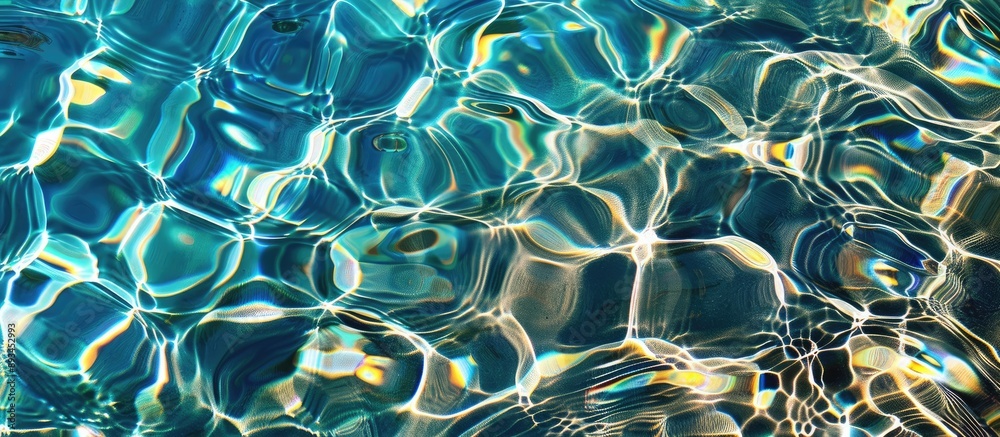 Poster crystal clear water in a pool reflecting light perfectly ideal for a copy space image