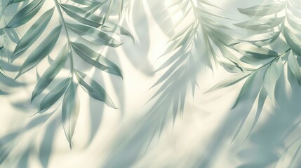 Light-colored abstract background with tropical leaves shadow for product display