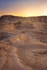 sunset with clear sky in the Bardenas Reales desert, Navarra