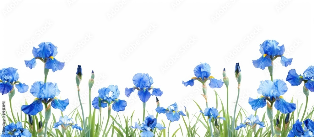 Aufkleber blue irises in full bloom set on a white backdrop with clipping path for a copy space image
