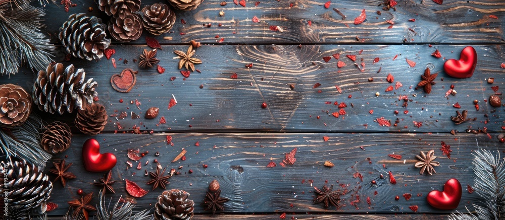 Aufkleber top view rustic background with copy space image for festive occasions like christmas new year valen